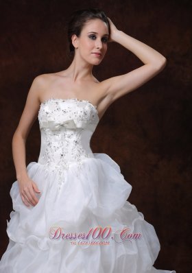 Tiered Skirt Beading Wedding Dress Brush Train