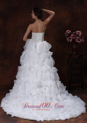 Tiered Skirt Beading Wedding Dress Brush Train