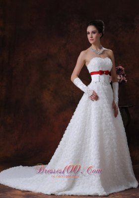 Sweetheart Rolling Flowers Strapless Princess Wedding Gown