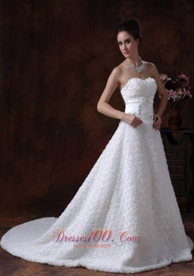 Wedding Dress Rolling Flower Sweetheart A-line Bowknot Train