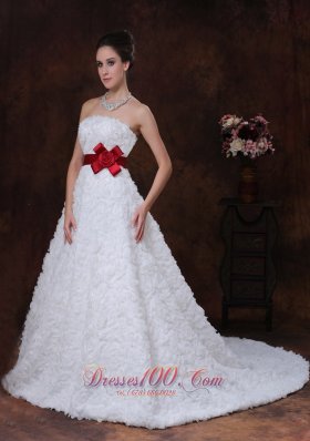 Rolling Flower Sweetheart Wedding Dress Bowknot Brush Train