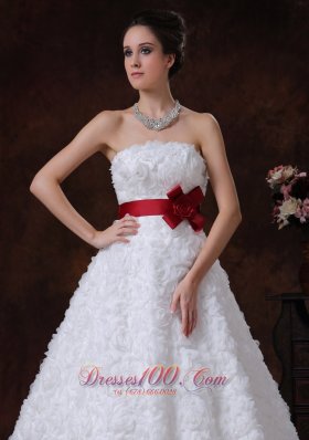 Rolling Flower Sweetheart Wedding Dress Bowknot Brush Train