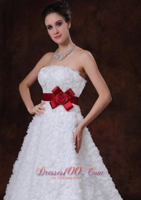 Rolling Flower Sweetheart Wedding Dress Bowknot Brush Train