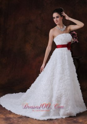 Rolling Flower Sweetheart Wedding Dress Bowknot Brush Train