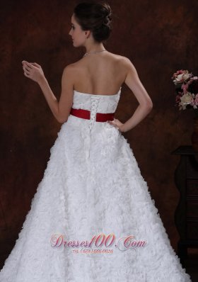 Rolling Flower Sweetheart Wedding Dress Bowknot Brush Train