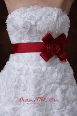 Rolling Flower Sweetheart Wedding Dress Bowknot Brush Train