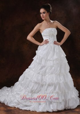 Tiered Skirt White Princess Wedding Dress Organza