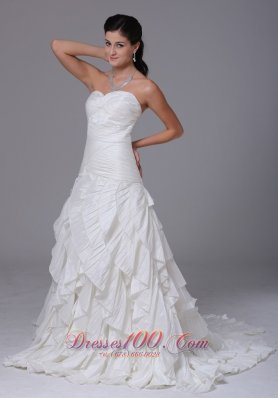 Sweetheart Wedding Gown Ruffles Brush Train