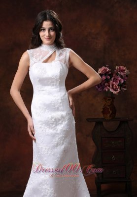 High Neck Lace Wedding Dress Mermaid with Train