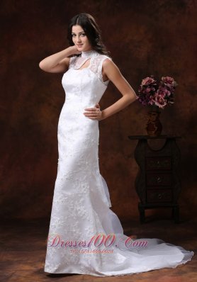 High Neck Lace Wedding Dress Mermaid with Train