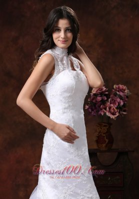 High Neck Lace Wedding Dress Mermaid with Train