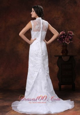 High Neck Lace Wedding Dress Mermaid with Train