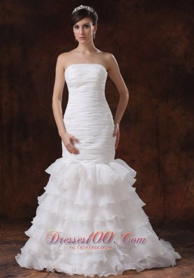 Mermaid Organza Ruch Wedding Dress Ruffles 2013