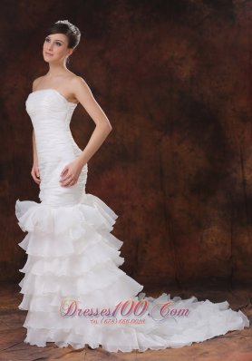 Mermaid Organza Ruch Wedding Dress Ruffles 2013