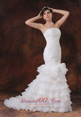 Mermaid Organza Ruch Wedding Dress Ruffles 2013