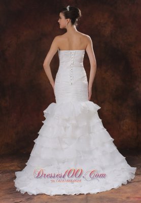 Mermaid Organza Ruch Wedding Dress Ruffles 2013