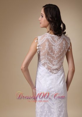 Square Brush Train Satin and Lace Cap Sleeves Wedding Dress