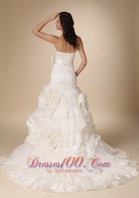 Dropped Ivory Lace Wedding Dress Flowers Bowknot Shash