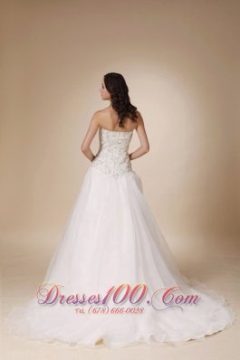 Wedding Gown Sweetheart Court Train Taffeta and Tulle Beading