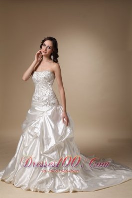 Dropped Waist Wedding DressTaffeta Pick-ups Corset Back