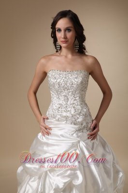 Dropped Waist Wedding DressTaffeta Pick-ups Corset Back