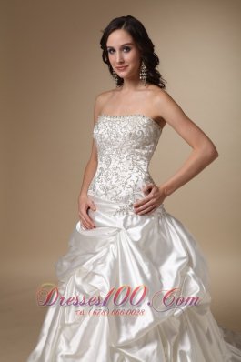 Dropped Waist Wedding DressTaffeta Pick-ups Corset Back