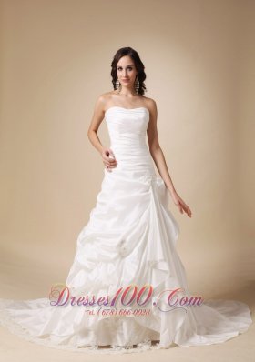 A-line Wedding Dress Dropped Waist Lace Chapel Train