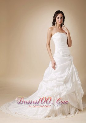 A-line Wedding Dress Dropped Waist Lace Chapel Train