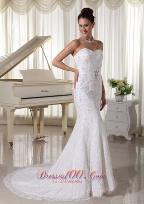 Sheath Wedding Gowns With Beading and Lace Court Train