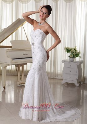 Sheath Wedding Gowns With Beading and Lace Court Train