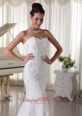 Sheath Wedding Gowns With Beading and Lace Court Train