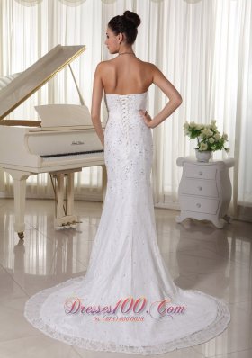 Sheath Wedding Gowns With Beading and Lace Court Train