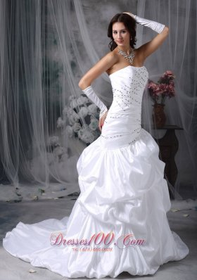 Asymmetric Mermaid Skirt Wedding Dress with Beads