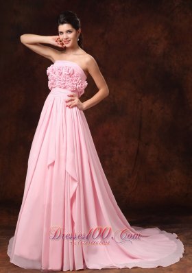 Luxury Handle Flowers Pink Bridal Dresses Empire Ruffles