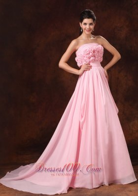 Luxury Handle Flowers Pink Bridal Dresses Empire Ruffles