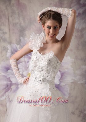 Floral One Shoulder Bridal Gowns Beading Corset Back