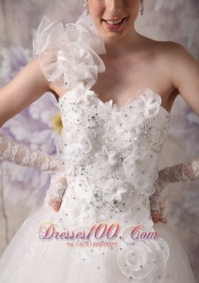 Floral One Shoulder Bridal Gowns Beading Corset Back