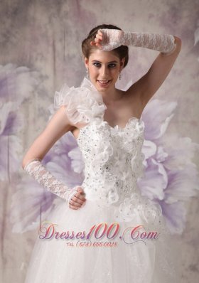 Floral One Shoulder Bridal Gowns Beading Corset Back