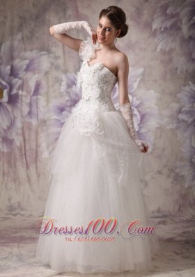 Floral One Shoulder Bridal Gowns Beading Corset Back