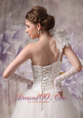 Floral One Shoulder Bridal Gowns Beading Corset Back