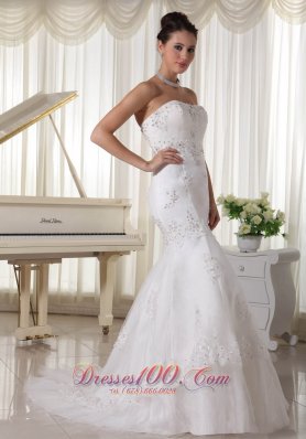 Beaded Mermaid Style Bridal Dresses Applique Sweep