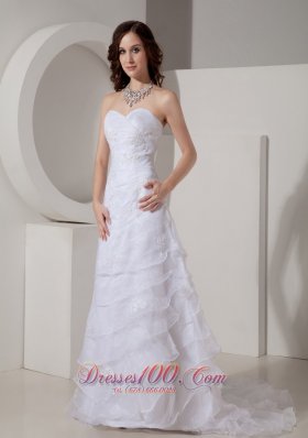 Unique Column Wedding Dress Sweetheart Layer Appliques