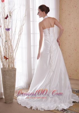 Where to Buy Elegant Halter Wedding Dress Ruffle Brush