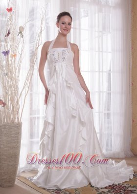 Where to Buy Elegant Halter Wedding Dress Ruffle Brush