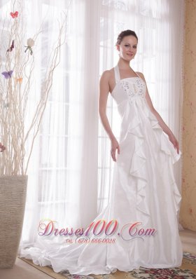 Where to Buy Elegant Halter Wedding Dress Ruffle Brush