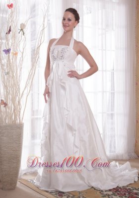 Where to Buy Elegant Halter Wedding Dress Ruffle Brush