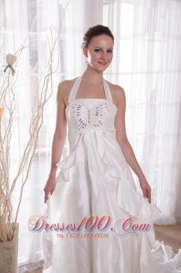 Where to Buy Elegant Halter Wedding Dress Ruffle Brush