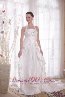 Where to Buy Elegant Halter Wedding Dress Ruffle Brush