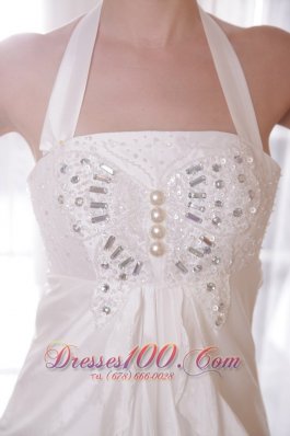 Where to Buy Elegant Halter Wedding Dress Ruffle Brush