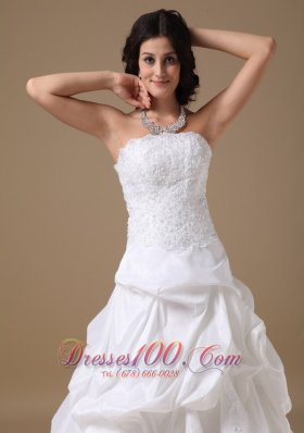 White Formal Bridal Gown Strapless Court Taffeta